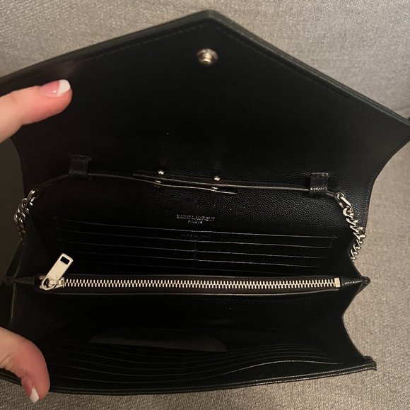 Saint Laurent Cassandre Matelasse Wallet on a Chain Black with Silver Hardware - Picture 6 of 11